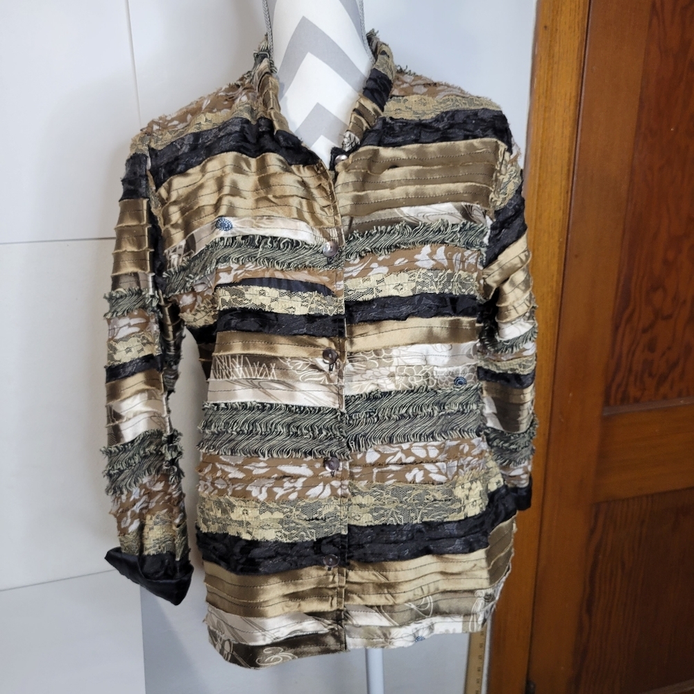 Womens Tantrums Collection Silk blend Jacket Size S Shades of browns and black